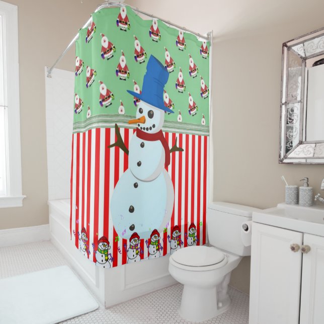 Christmas Shower Curtain, Snowman Shower Curtain (In Situ)