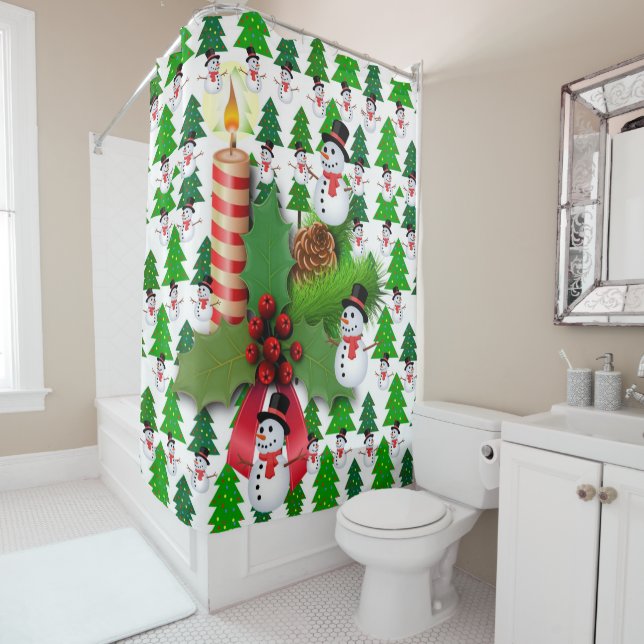 Christmas Shower Curtain, Snowman Shower Curtain (In Situ)