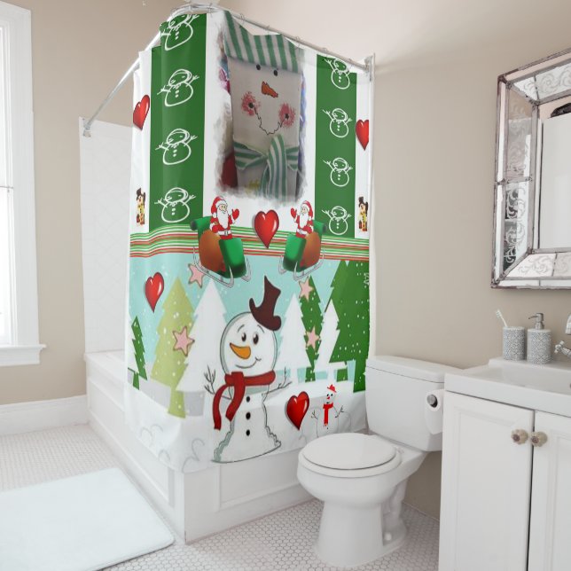 Christmas Shower Curtain, Snowman Shower Curtain (In Situ)