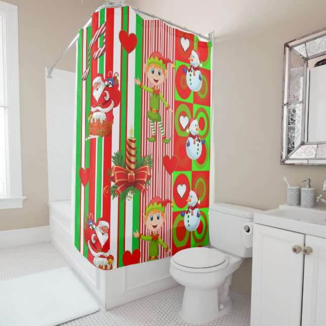 Christmas Shower Curtain, Snowman Shower Curtain (In Situ)