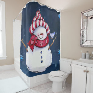 Christmas Shower Curtain, Snowman Shower Curtain