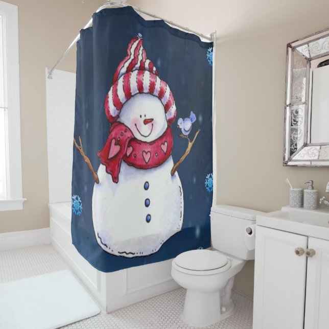 Christmas Shower Curtain, Snowman Shower Curtain (In Situ)