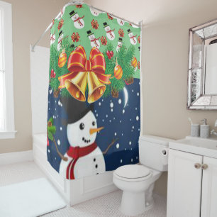 Christmas Shower Curtain, Snowman Shower Curtain