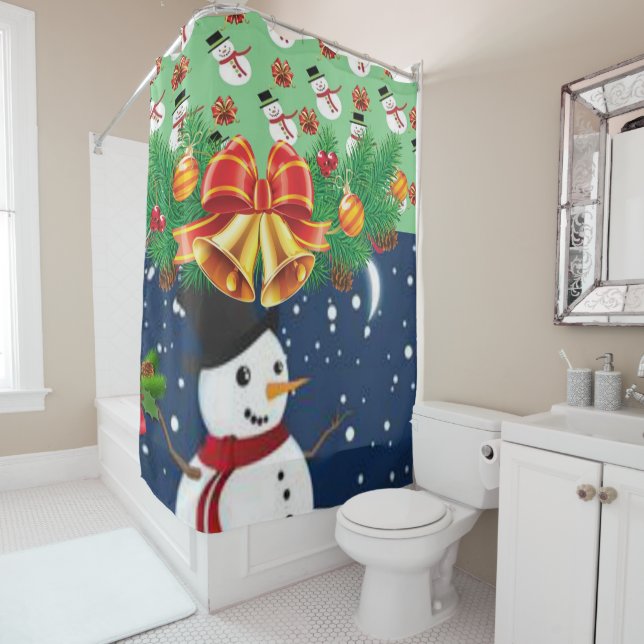 Christmas Shower Curtain, Snowman Shower Curtain (In Situ)
