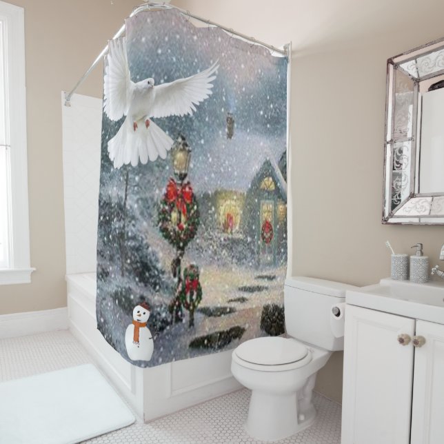 Christmas Shower Curtain, Snowman Shower Curtain (In Situ)