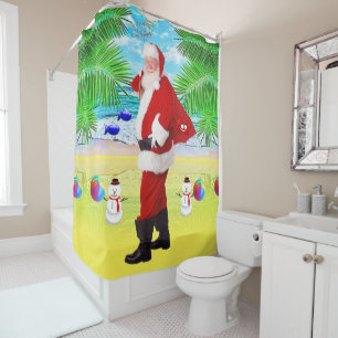 Christmas Shower Curtain, Summer Beach Bum Santa Shower Curtain
