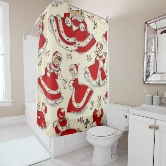 Christmas Shower Curtain, Vintage Shower Curtain (In Situ)