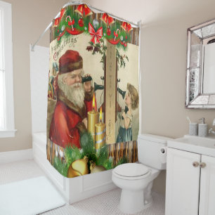 Christmas Shower Curtain, Vintage Shower Curtain