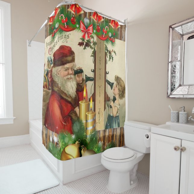 Christmas Shower Curtain, Vintage Shower Curtain (In Situ)