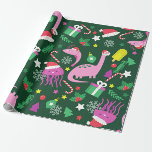 christmas shrimp dinosaur jellyfish santa wrapping paper