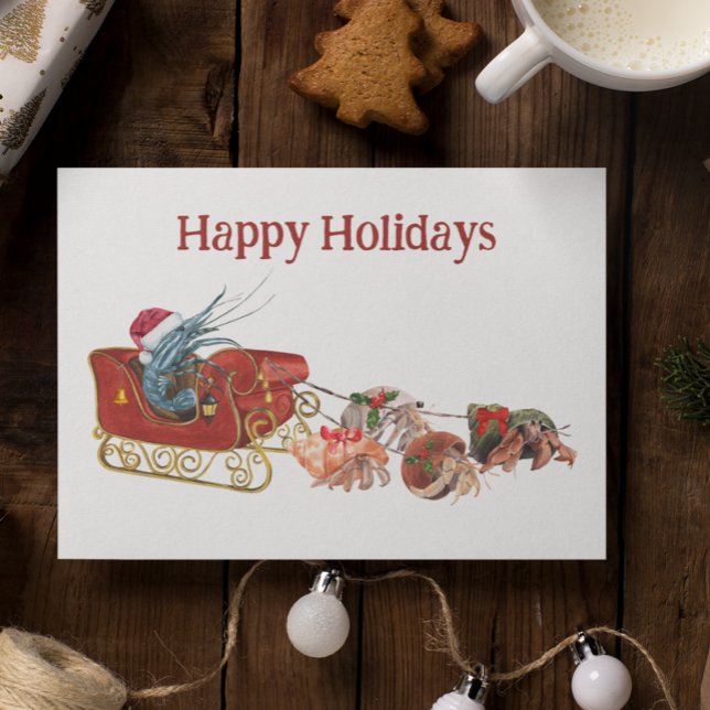 Christmas Shrimp Hermit Crab Crustaceancore Sled Postcard (Creator Uploaded)