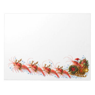 Christmas Shrimp Santa Sleigh Whimsical Holiday  Notepad