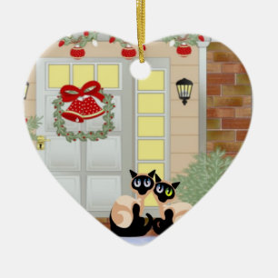 Christmas Siames Cats Ceramic Tree Decoration