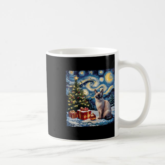 Christmas Siamese Cat Art Van Gogh The Starry Nigh Coffee Mug (Right)