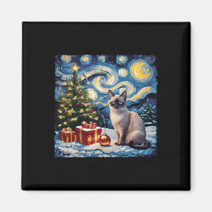 Christmas Siamese Cat Art Van Gogh The Starry Nigh Magnet