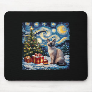 Christmas Siamese Cat Art Van Gogh The Starry Nigh Mouse Pad