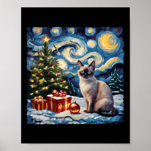 Christmas Siamese Cat Art Van Gogh The Starry Nigh Poster