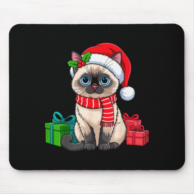 Christmas Siamese Cat Holiday Kitten Xmas Men Wome Mouse Pad (Front)