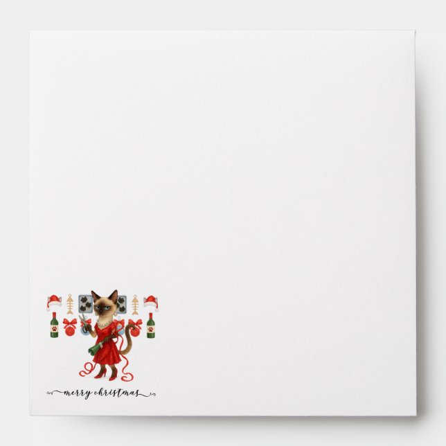 Christmas Siamese Cat is celebrating at home Envelope (Front)