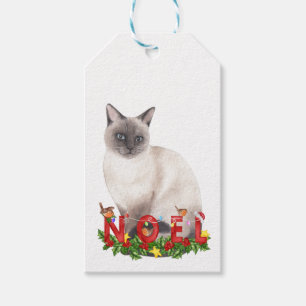Christmas Siamese Cat Watercolor  Gift Tags