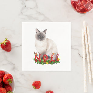 Christmas Siamese Cat Watercolor   Napkin
