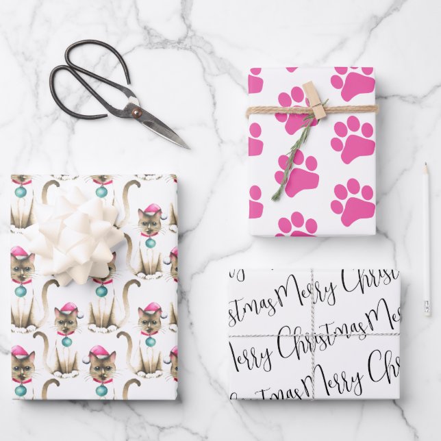 Christmas Siamese Cat Wrapping Paper Sheet (Front)