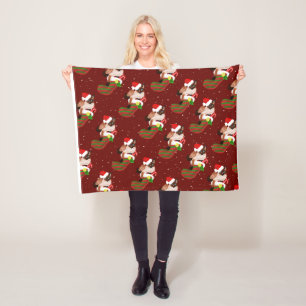 Christmas siamese cats wearing Santa hat Fleece Blanket