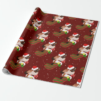 Christmas siamese cats wearing Santa hat Wrapping Paper