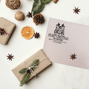 Christmas Siberian Cat Return Address  Rubber Stamp