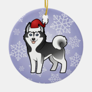 Christmas Siberian Husky / Alaskan Malamute Ceramic Ornament