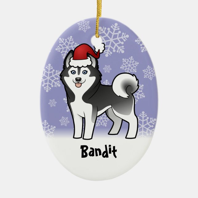 Christmas Siberian Husky / Alaskan Malamute Ceramic Tree Decoration (Front)