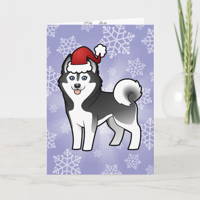 Christmas Siberian Husky / Alaskan Malamute Holiday Card (Front)