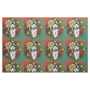 Christmas Siberian Husky dog breed fabric