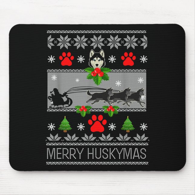 Christmas Siberian Husky Dog Husky Ugly Merry Husk Mouse Pad (Front)