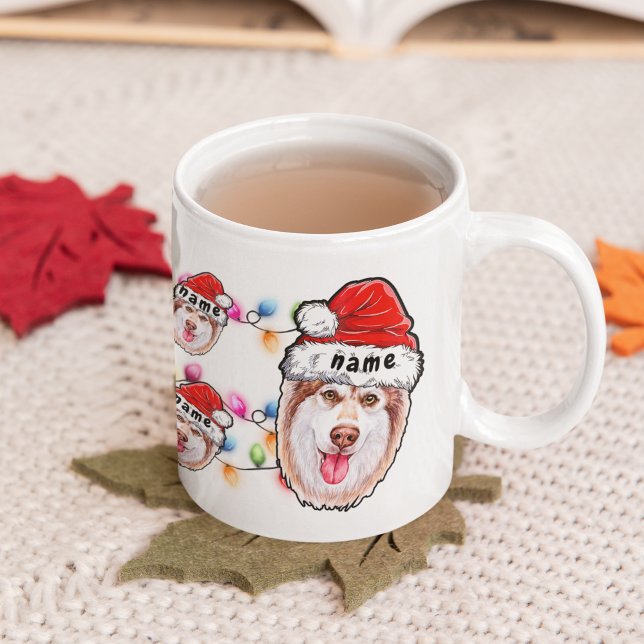 Christmas Siberian husky Head Santa Hat Dog Lover Coffee Mug (Creator Uploaded)