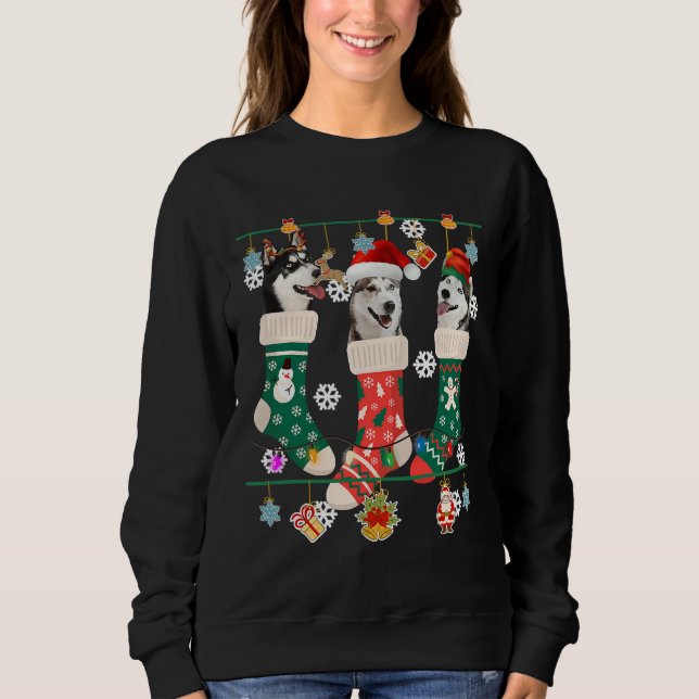 Christmas Siberian Husky Sock Xmas Sweatshirt (Front)