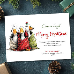 Christmas Silly Geese Quirky Playful Greeting Card