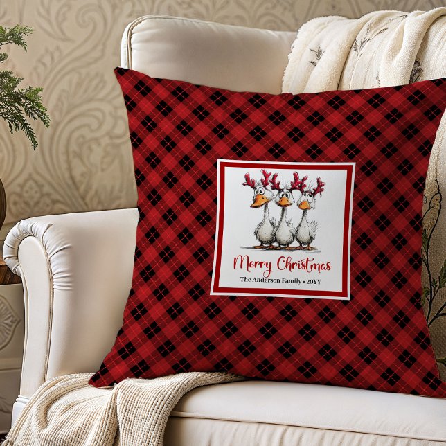 Christmas Silly Goose Whimsical Throw Pillow Art (Christmas Silly Goose Whimsical Throw Pillow Art)