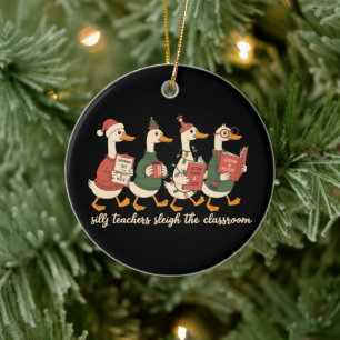 Christmas Silly Teacher Goose Gift Cosy Winter Ceramic Ornament