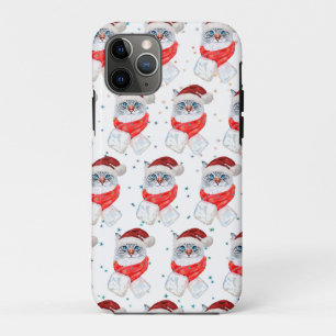 Christmas Silver And White Cat With Santa Hat iPhone 11 Pro Case