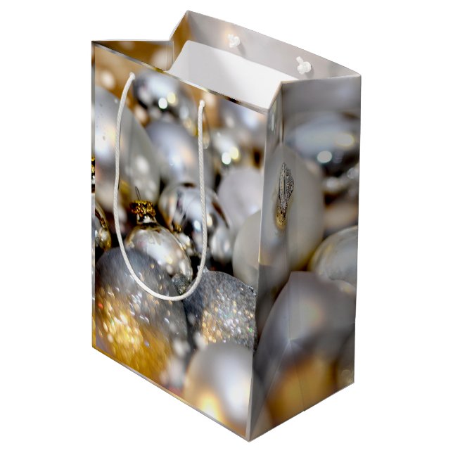 Christmas Silver Decor Baubles Medium Gift Bag (Back Angled)