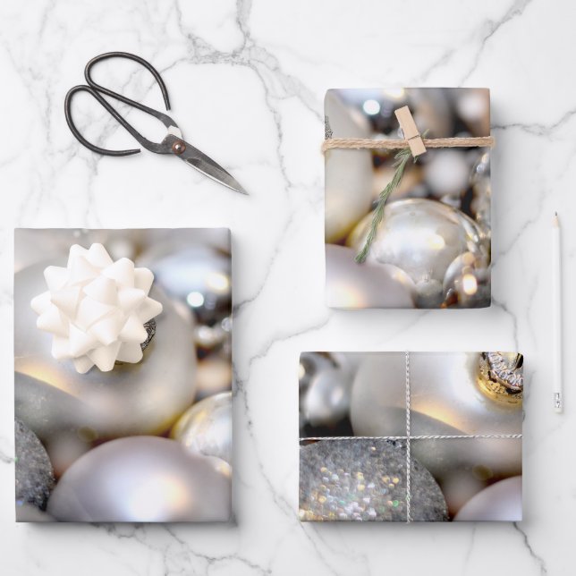 Christmas Silver Decor Baubles Wrapping Paper Sheet (Front)