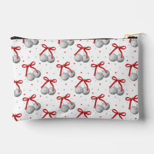 Christmas Silver Disco Ball Ornaments with Red Bow Accessory Pouch