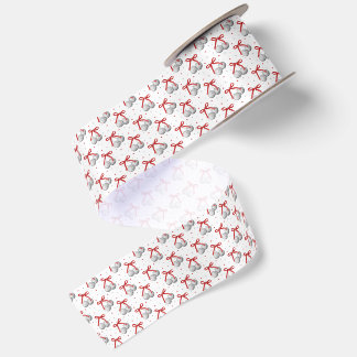 Christmas Silver Disco Ball Ornaments with Red Bow Satin Ribbon