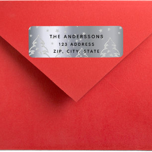 Christmas silver forest trees return address label