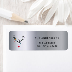 Christmas silver funny reindeer return address label