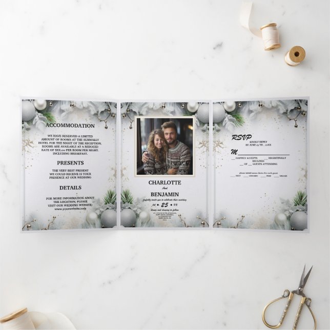Christmas Silver Magic Winter Minimal Personalised Tri-Fold Invitation (Inside)