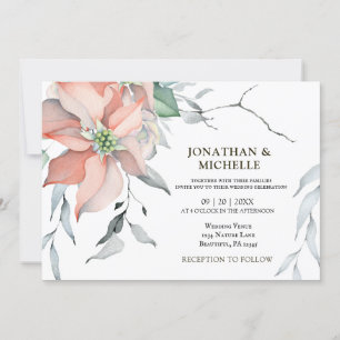 Christmas Silver Pink Poinsettia Christian Wedding Invitation