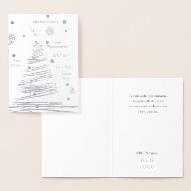 Christmas Silver Rustic Tree Handdrawn Foil Card (Display)