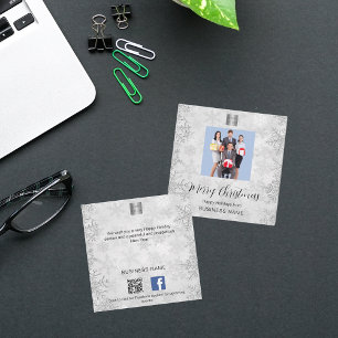 Christmas silver snow photo business QR Facebook Card